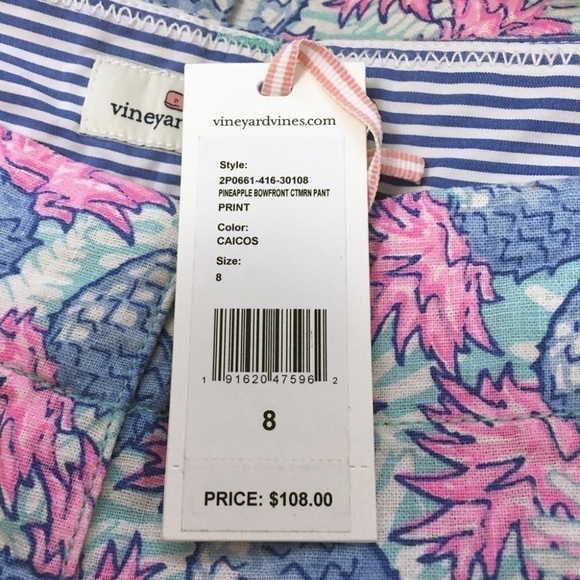 VINEYARD Vines Pineapple Catamaran Capri Pants Cropped Linen Cotton Blend - Picture 9 of 12